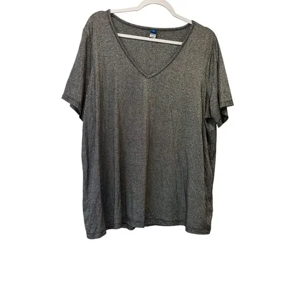 Old Navy XL Luxe Shimmery Black and Silver V Neck Short Sleeve Top - Picture 1 of 6